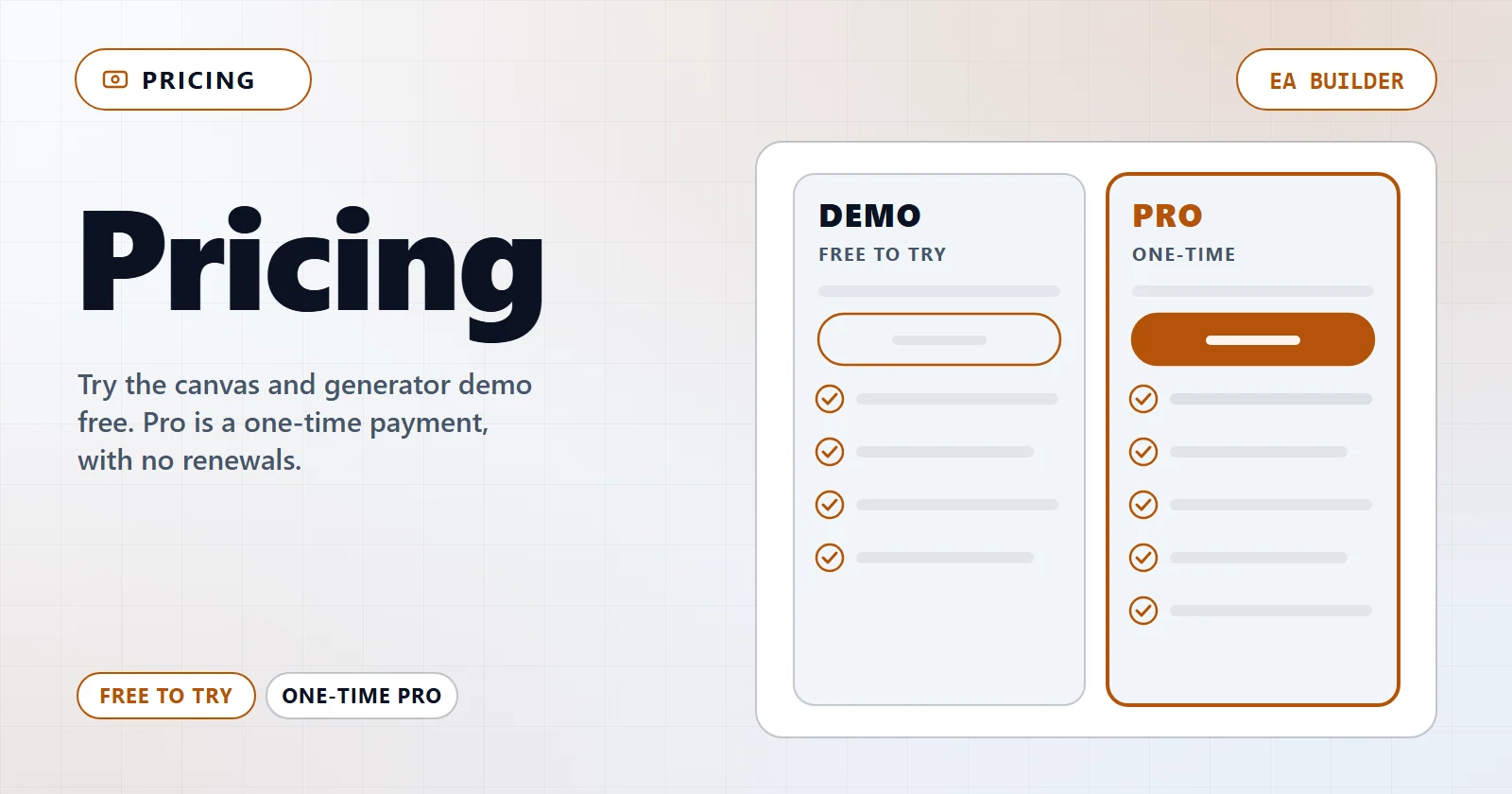 Builder pricing: the one-time Pro plan